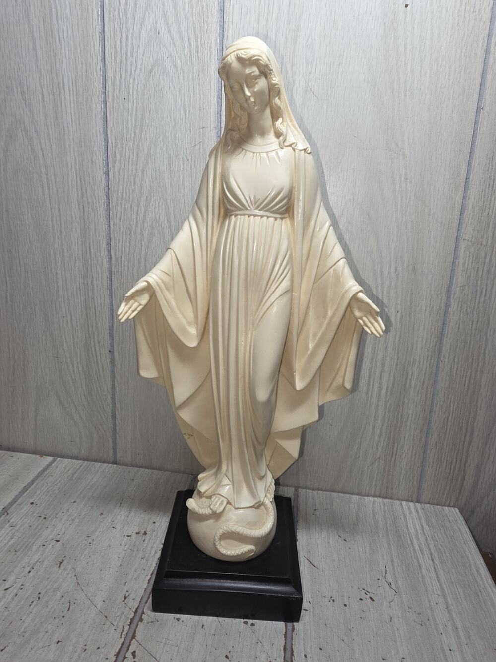 Vtg Bianchi Statue Virgin Mary Our Lady Madonna Wood Base Open Arms Italy
